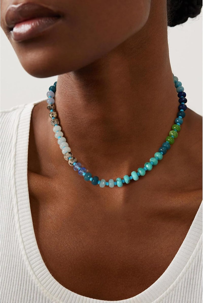 Badu Gemstone Beaded Necklace for Women Colorful Natural Stone Freshwater Pearl Surfer Beach Rainbow Necklace Jewelry Gift - Image 2
